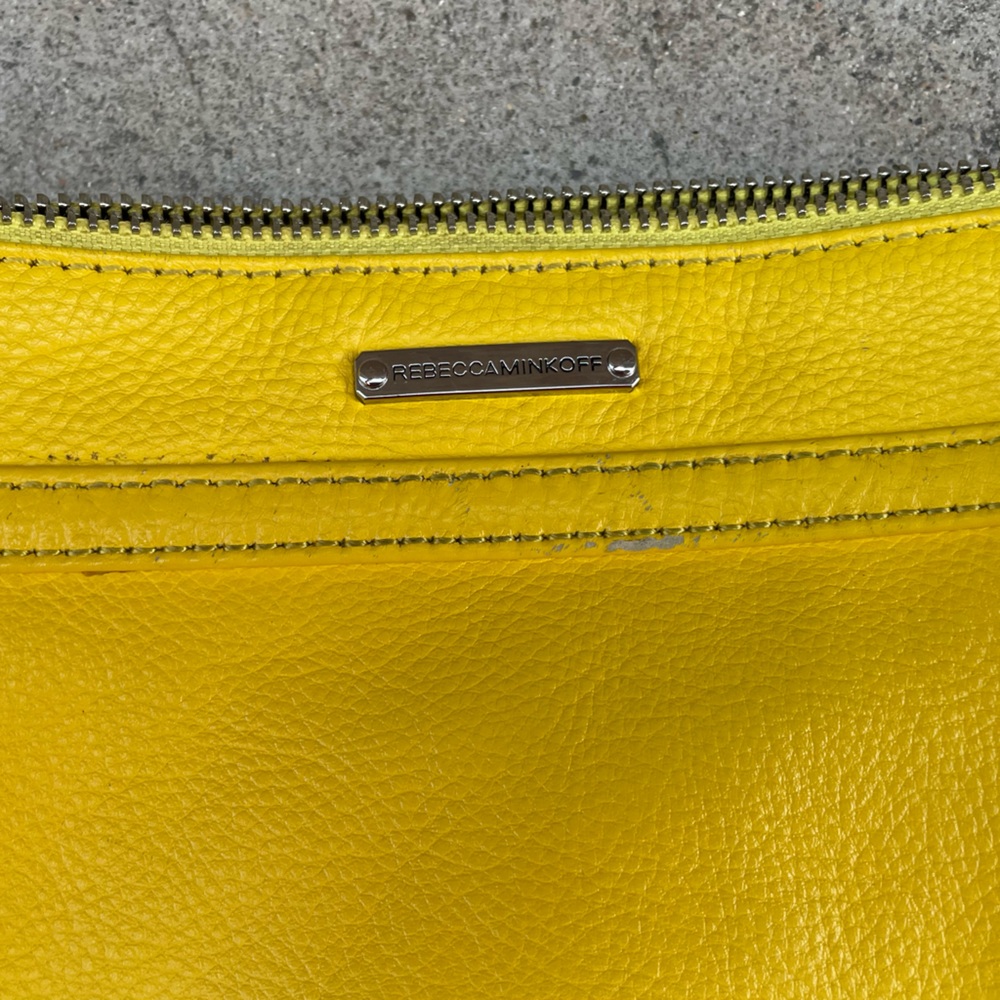 Canary Yellow Leather 5 Zip, Silver Chain Crossbody - Picture 10 of 13